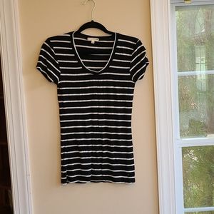 Black and White Striped Stretch Cotton T-Shirt